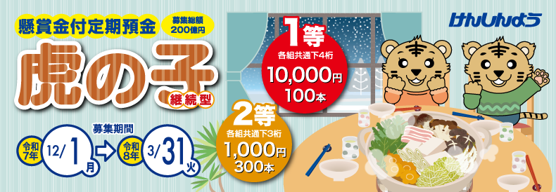 懸賞金付き定期預金「虎の子」のバナー